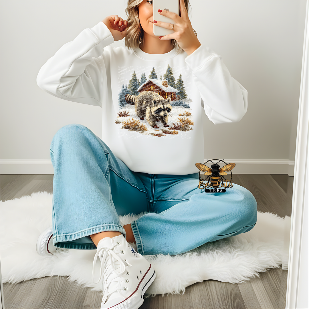 Winter Raccoon Faux Latch Hook Yarn Crochet