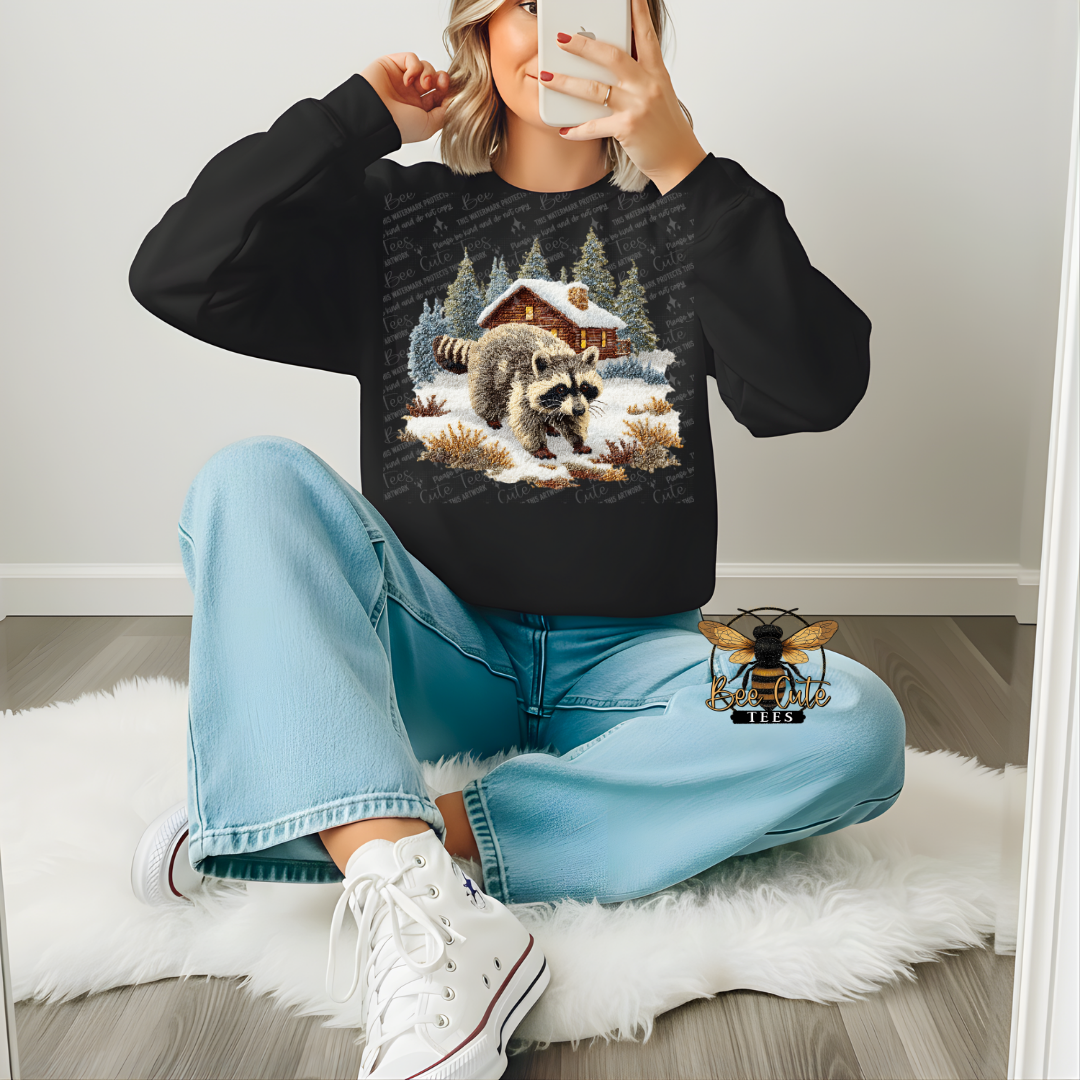 Winter Raccoon Faux Latch Hook Yarn Crochet