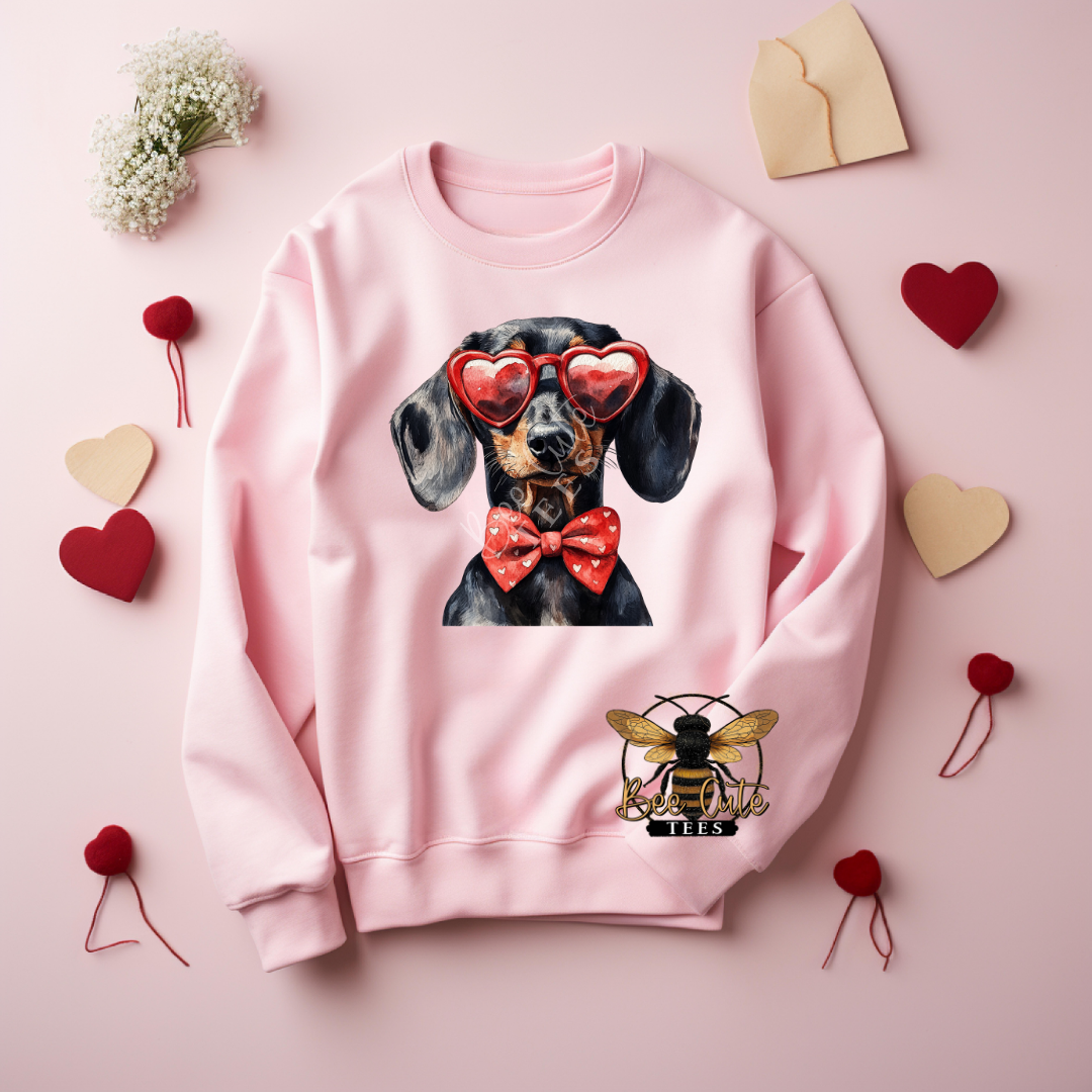 Red Sunnies Dachshund Heart Bow