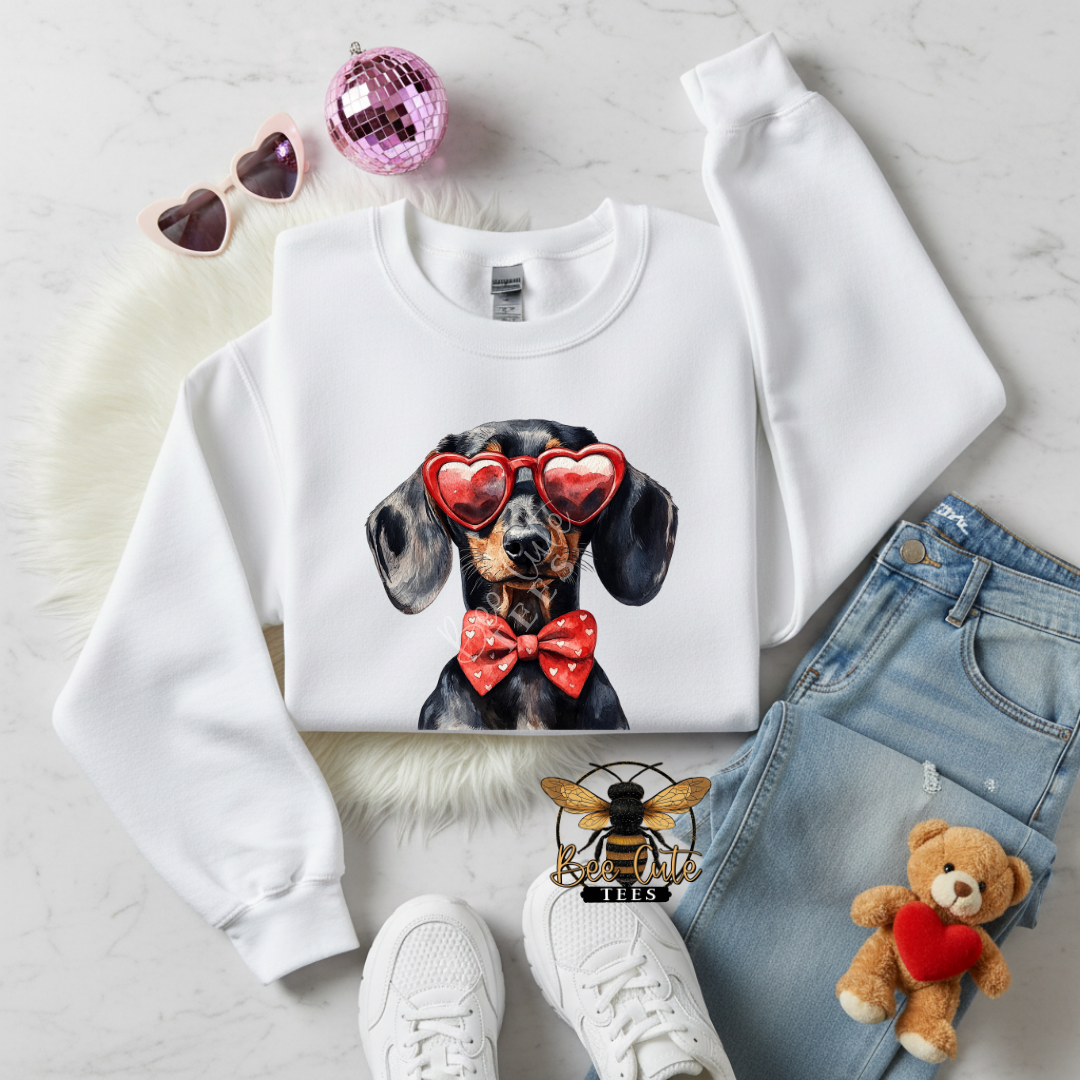 Red Sunnies Dachshund Heart Bow