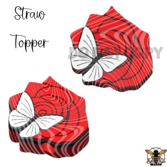 Rose And Butterfly Straw Topper