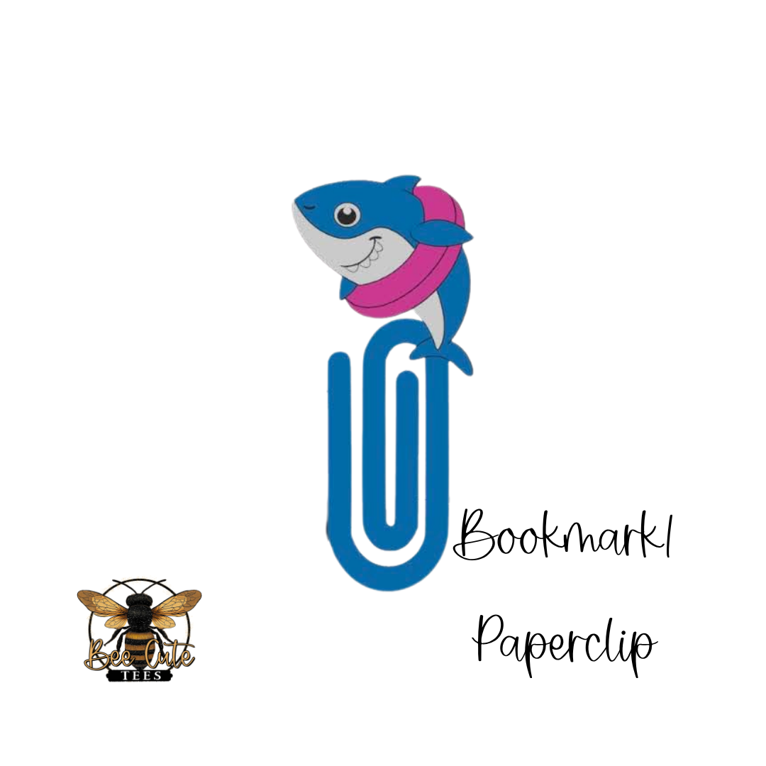 Bookmark paperclip with shark design on a white background