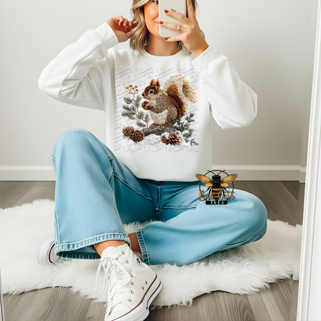 Winter Squirrel Faux Latch Hook Yarn Crochet