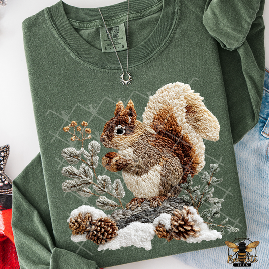 Winter Squirrel Faux Latch Hook Yarn Crochet