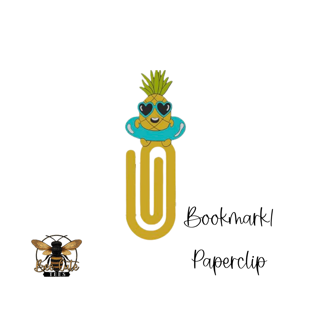 Bookmark paperclip with pineapple design and sunglasses on a white background