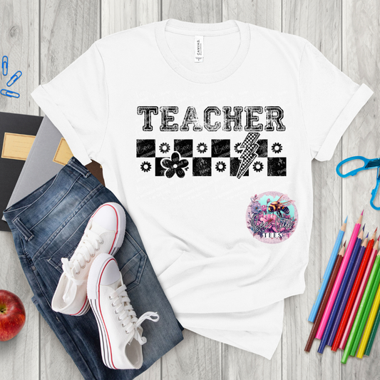 Teacher Retro Checkered Black
