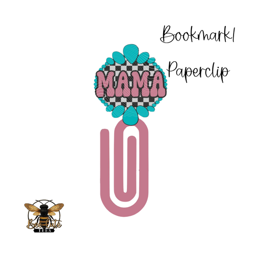 Bookmark paperclip with 'MAMA' design on a white background