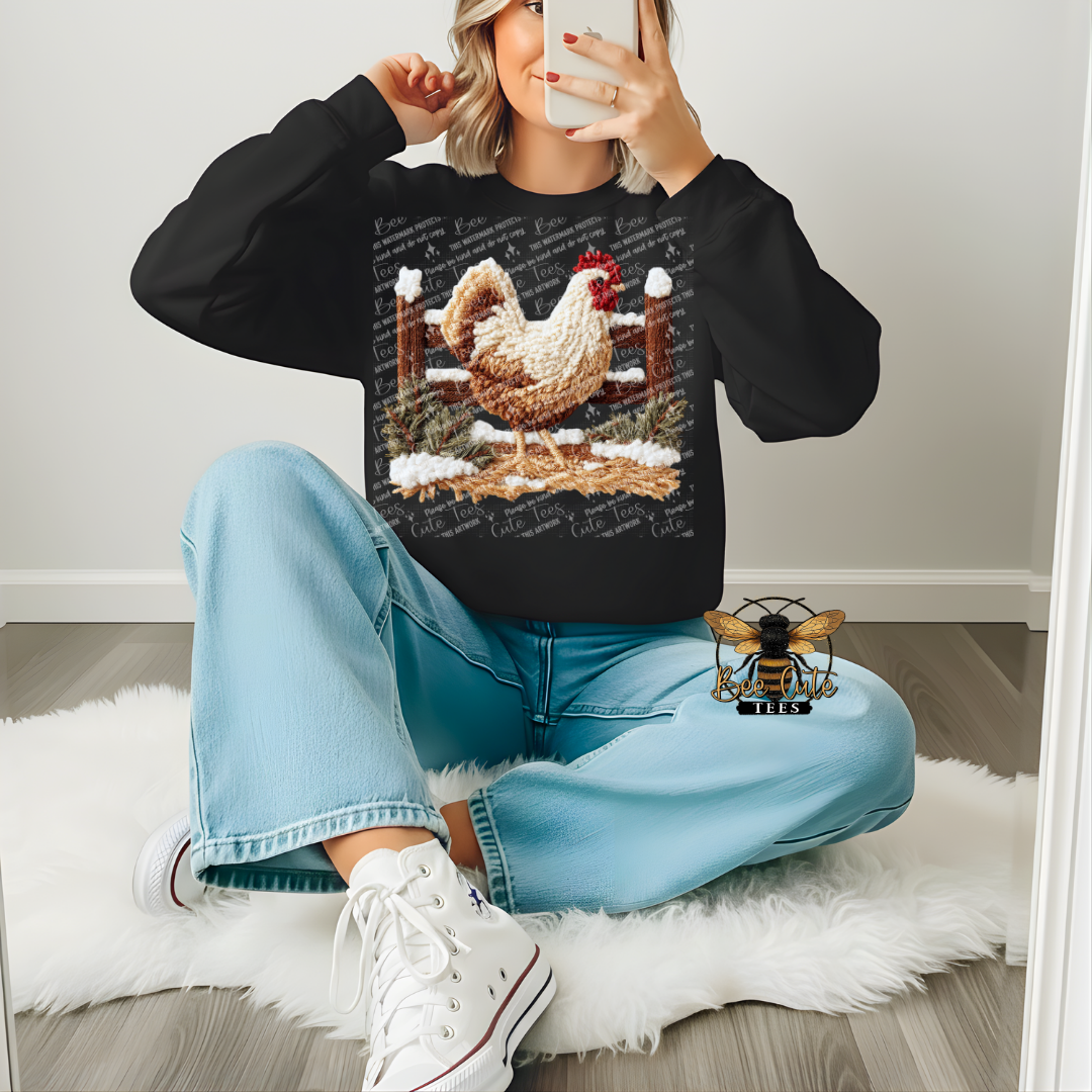 Winter Chicken Faux Latch Hook Yarn Crochet